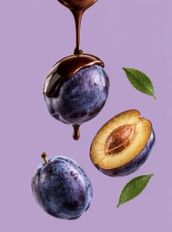 Supplied reference artwork of plums coated in chocolate